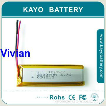 102573 model Lithium-ion Polymer Batteries with 3.7V 2000mAh, 7.4Wh.